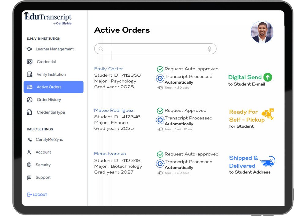 EduTranscript administrative workflow for reviewing transcript requests