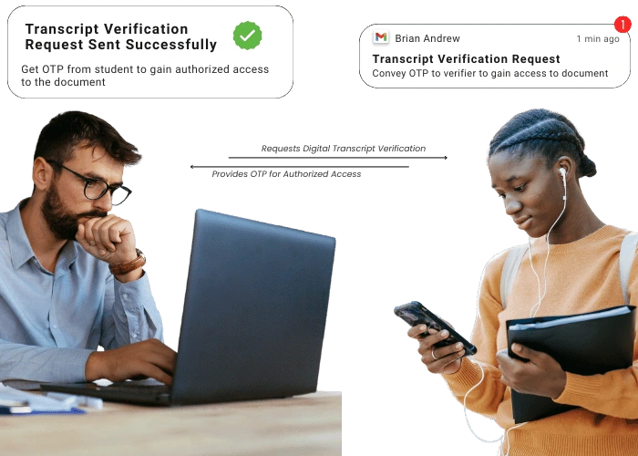 EduTranscript OTP verification flow supporting recipient-controlled access